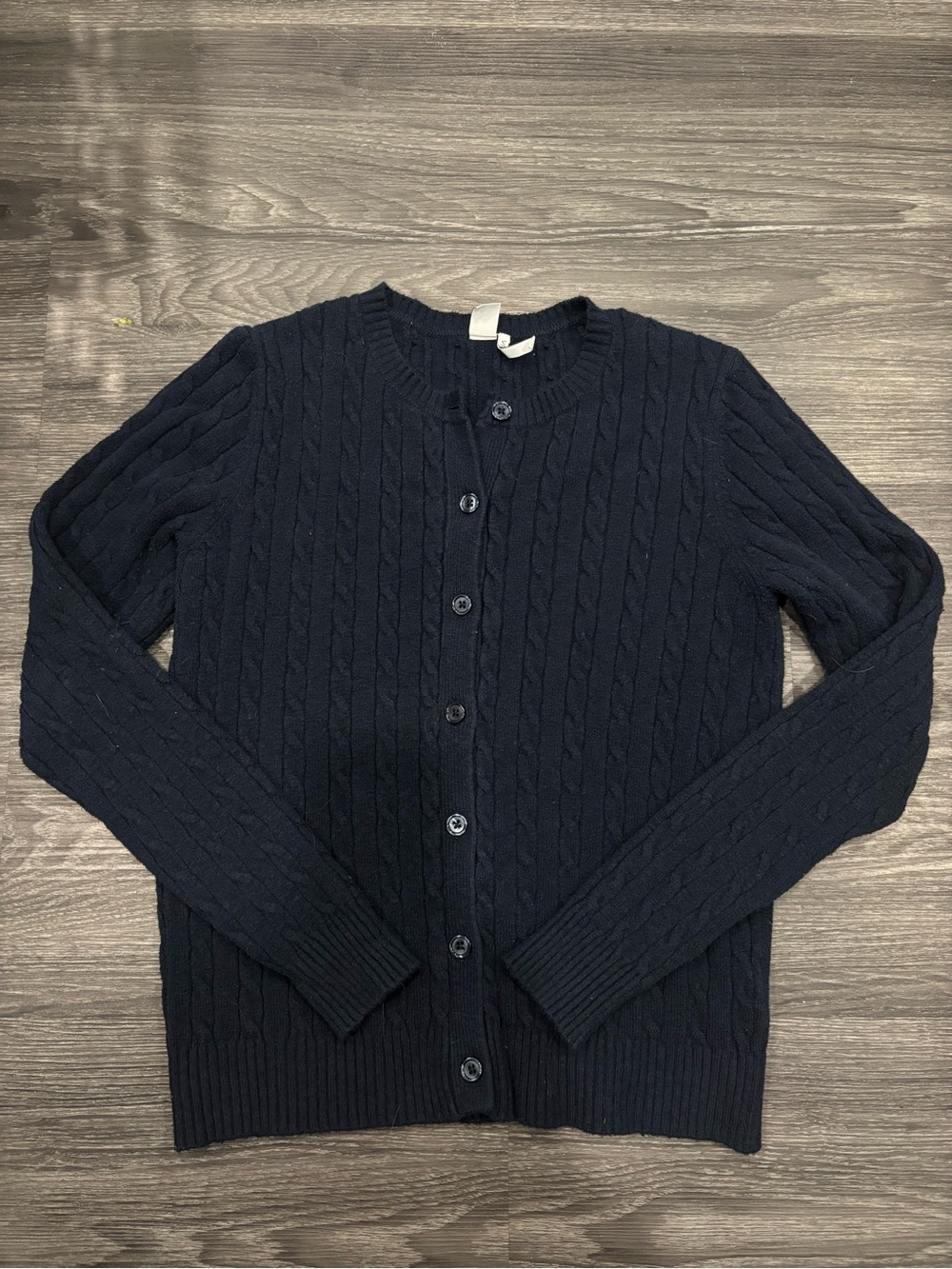 blue wool button-up sweater